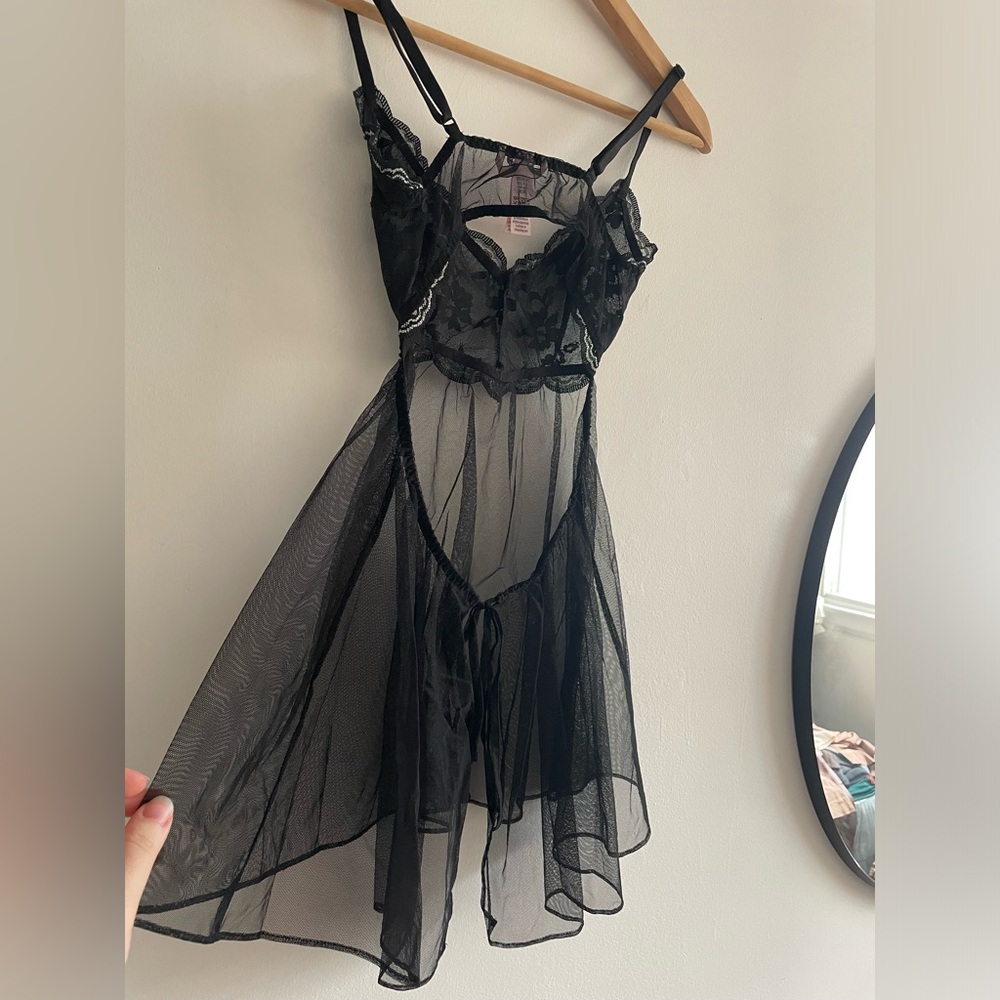 Victoria's Secret Black Sheer Babydoll Lingerie Coquette Y2K Slip Dress XS - Picture 3 of 8